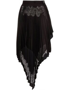 Givenchy Black Pleated Asymmetric Skirt with Silver Motif